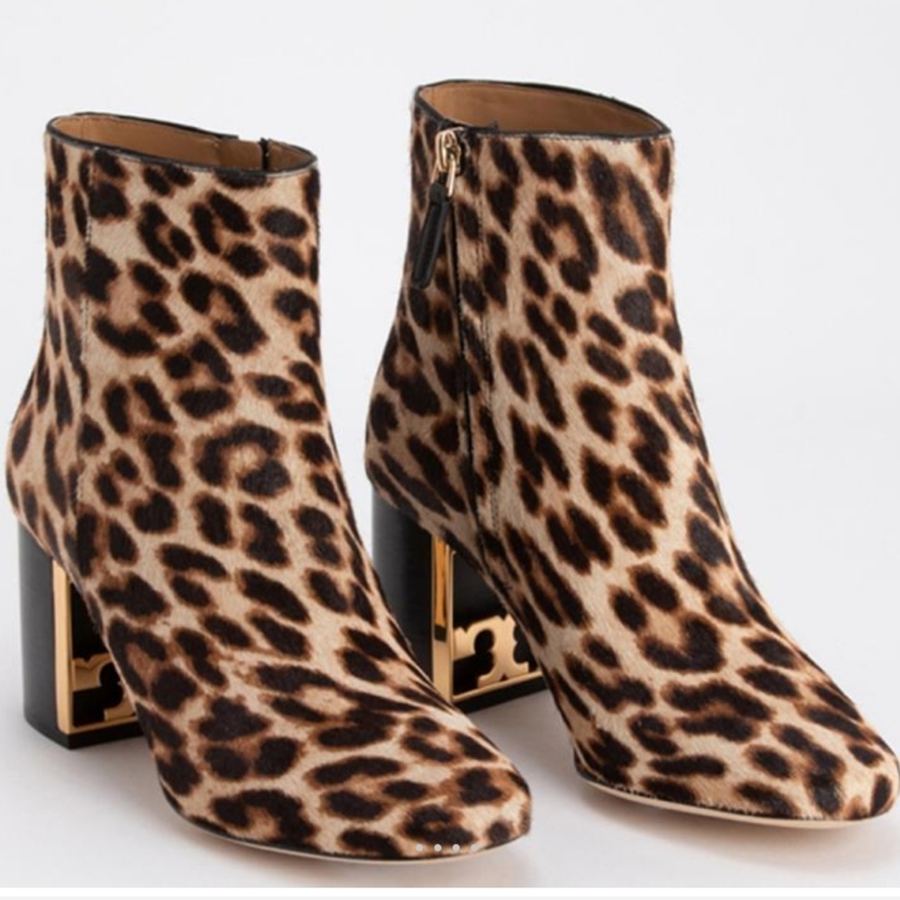 NEW Tory Burch | Gigi Leopard Leather Calf Hair Ankle Boots